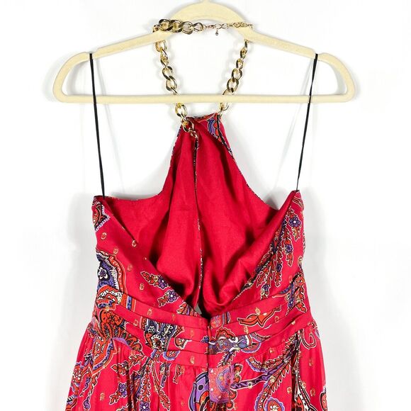 Dundas Jimi Maxi Dress Red Paisley Halter Gown Sleeveless Side Slit Sz L - Picture 9 of 12